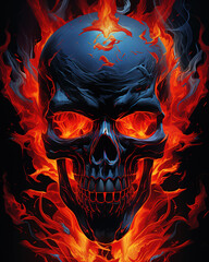 red skull with orange flames, generative ai 