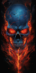 red skull with orange flames, generative ai  - obrazy, fototapety, plakaty
