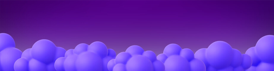 Color 3d clouds banner template. Realistic cloud, mystical abstract background for advertising, poster or horizontal flyer, vector art design