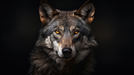 Fototapeta premium wolf in front of a dark background, generative ai 