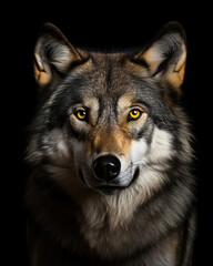wolf in front of a dark background, generative ai 