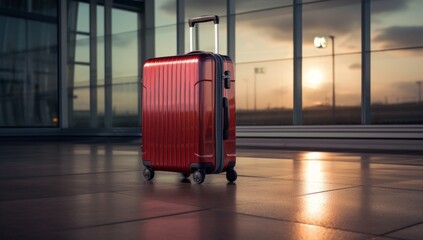 A Vibrant Red Suitcase Resting on a Polished Tiled Floor