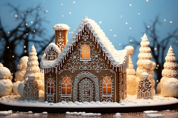 Christmas gingerbread house Magical fairy tale castle in snowy winter of sugary dreams - obrazy, fototapety, plakaty