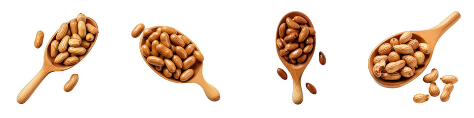 Roasted peanuts in the wooden spoon Hyperrealistic Highly Detailed Isolated On Transparent Background Png File - obrazy, fototapety, plakaty