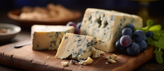 Cheese collection, gorgonzola and blue roquefort close up