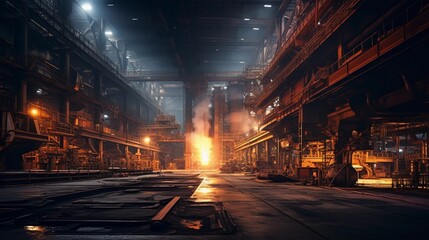 Metallurgical industry, steel mill interior - obrazy, fototapety, plakaty
