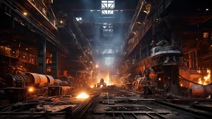 Fotobehang Interior of a steel mill, production of steel structural elements, metallurgical industry © PhotoHunter