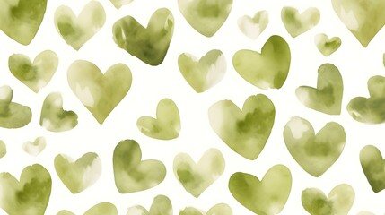 Seamless Background of painted Hearts in khaki Watercolors. Romantic Wallpaper