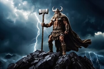 Perun Slavic God of Thunder, Sky, Lightning, Storms, Rain, Law, War, Fertility and Oak Trees - obrazy, fototapety, plakaty