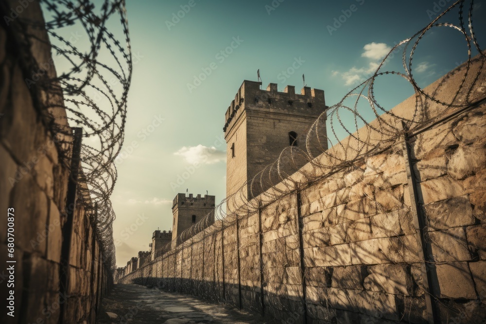 Poster old prison. background with selective focus and copy space