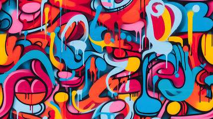 Colorful graffiti art on urban concrete wall, seamless texture