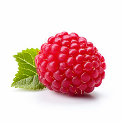 raspberry with leaves on white background