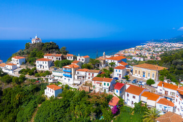 Fototapeta na wymiar Samos island, Scenic view of Karlovasi coastal town. Eastern aegean Greece