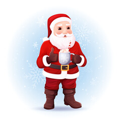Santa Claus drinks cocoa. Cartoon vector illustration.
