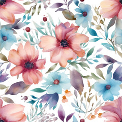 Watercolor Floral Pastel Flowers Background