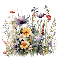 watercolor spring wildflowers isolated