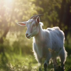 Fototapeta premium Goats onGoats with blurred background sunlight, domestic animals.