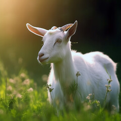 Obraz premium Goats onGoats with blurred background sunlight, domestic animals.