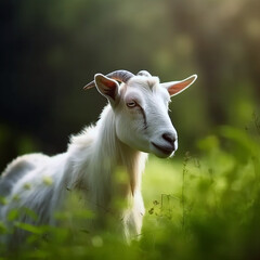Fototapeta premium Goats onGoats with blurred background sunlight, domestic animals.
