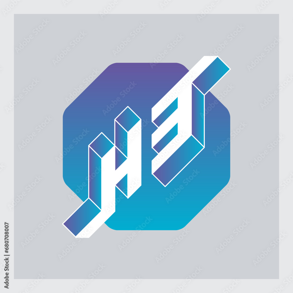 Poster h3 - monogram or logotype. volume alphabet. three-dimension letter h and number 3 on a hexagonal sub