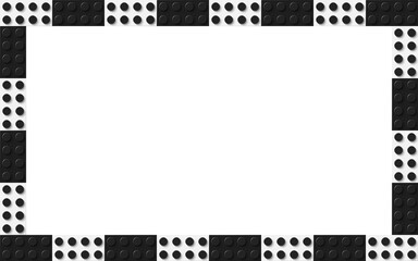 Simple frame composed of black and white toy blocks. Black and white brick banner. Abstract vector background - obrazy, fototapety, plakaty