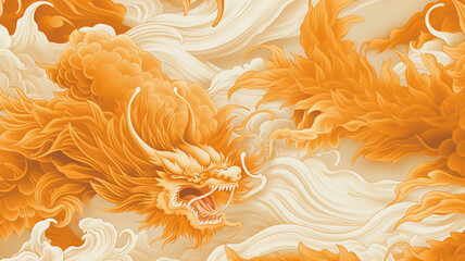 Colorful dynasty porcelain dragon and tiger texture seamless pattern - obrazy, fototapety, plakaty