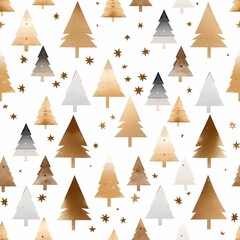 Obraz premium seamless pattern with cute minimalistic watercolor drawings of christmas new year theme: golden christmas trees on white background