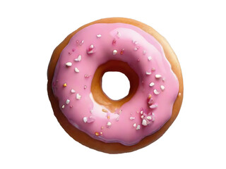 Pink glazed donut isolated on white / transparent background.