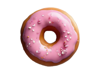 Pink glazed donut isolated on white / transparent background.