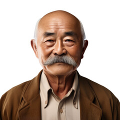 old senior asian male man with mustache . white background . generative ai