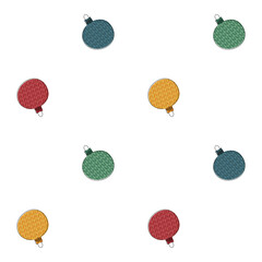 Trendy collection colorful christmas balls with knitting pattern on light background continuous one line art.