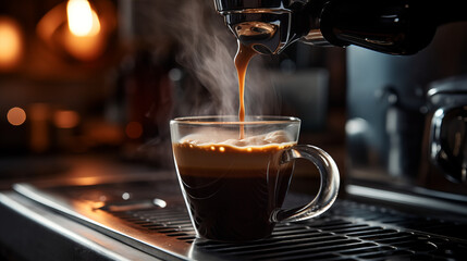 Fototapeta premium A cup of hot coffee being prepared in the espresso machine