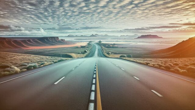 A road that disappears into the horizon. Frame-by-frame animation. Generative AI. High quality 4k footage