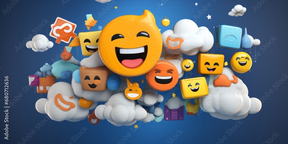 Poster social network icons float like digital clouds, weaving a tapestry of virtual connectivity in the mo