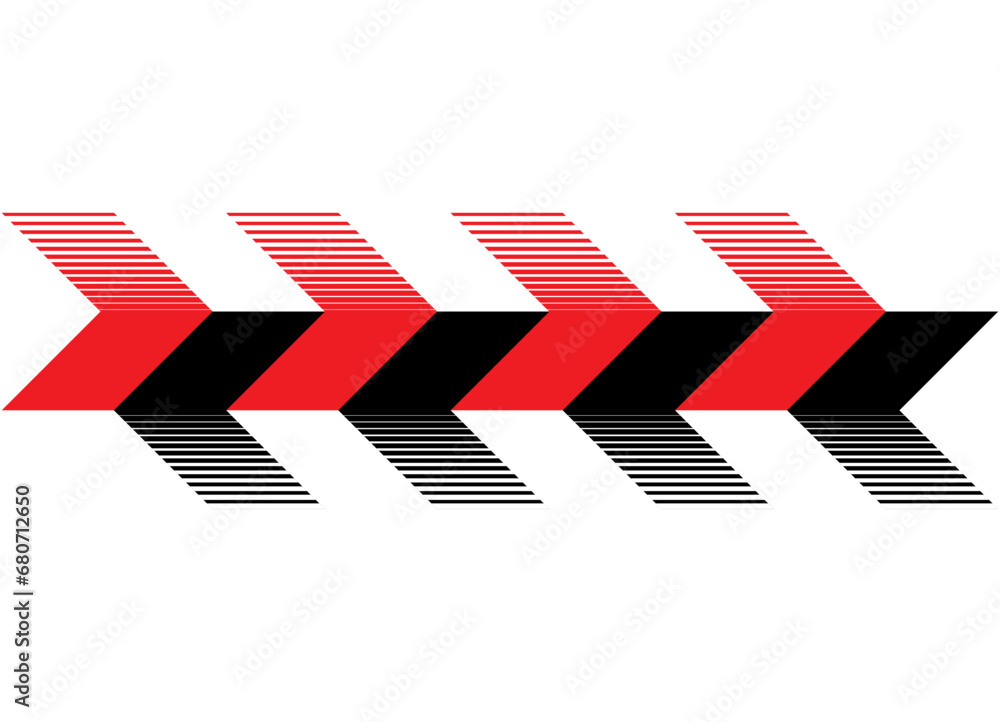 Poster striped vector arrows in the opposite direction. red and black. pointer. navigation. striped pattern