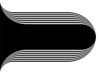 Black and white striped vector pattern of curved parallel lines. Vector background.