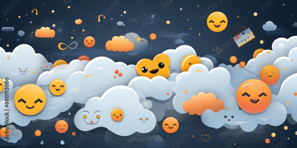 Poster social network icons float like digital clouds, weaving a tapestry of virtual connectivity in the mo