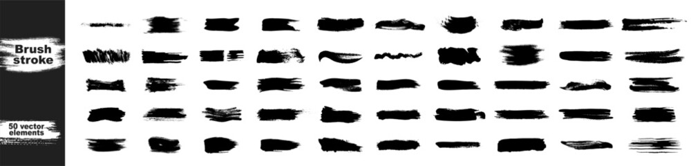 Vector brush strokes collection. Set of grunge black paint, ink brush strokes