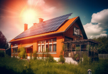 A house with solar panels on the roof. A house with a solar panel on the roof