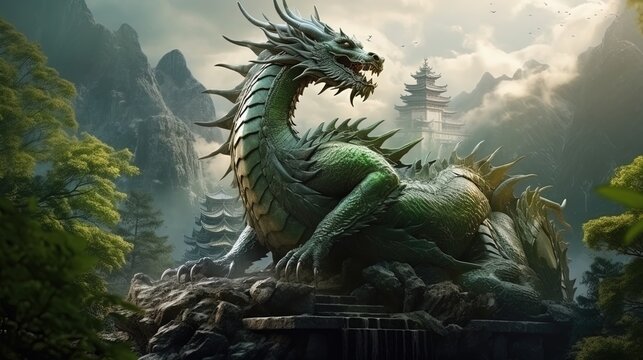 Majestic green dragon, 2024 Chinese calendar symbol.