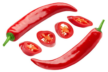 red hot Chili Peppers isolated on white background, full depth of field