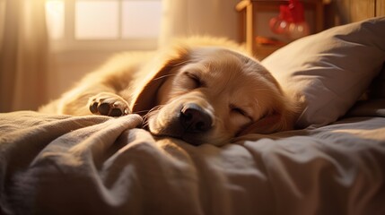 Bed bound dog beams with joy.