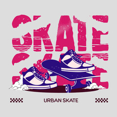 Skateboard And Shoes Vector Art, Illustration and Graphic