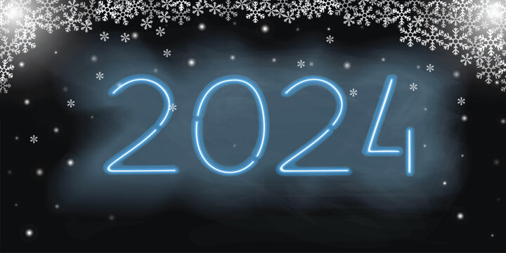 2024 and snowflakes on a black