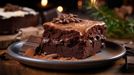 Сhocolate cake brownie dessert bakery wallpaper background - Powered by Adobe