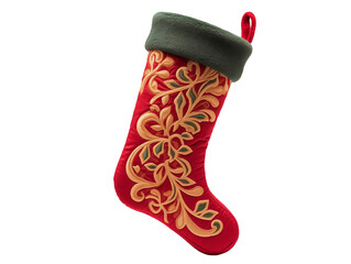 Christmas sock. Gift sock. Sock over the fireplace for Santa's gifts. Isolated on a transparent background, cut-out object. PNG file.
