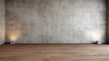 Empty room with concrete walls and wooden floor. Stylish interior design. Modern loft wall background .