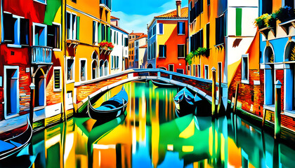 Fototapeta na wymiar Oil painting impressionism, Venice type paintings, works of art,