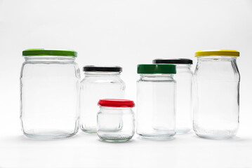 Glass jars collection isolated on white background