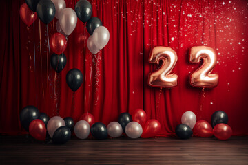 Number 22 twenty two written with balloons on a festive background. Birthday concept